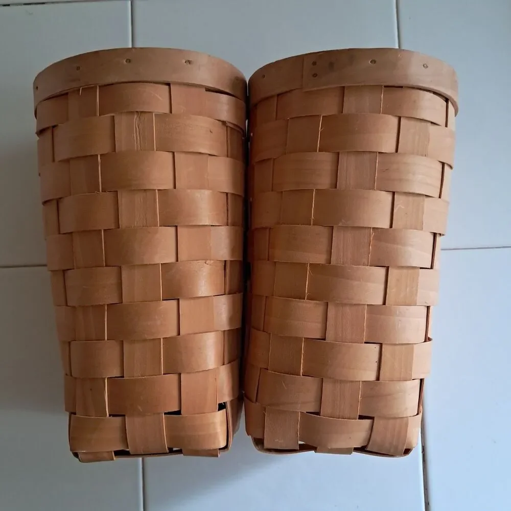 2 Skinny Woven Baskets Connected At Top 8.5